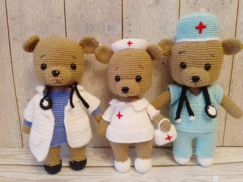 Вязаные мишки медработники.Врач,медсестра,медбрат. - 2